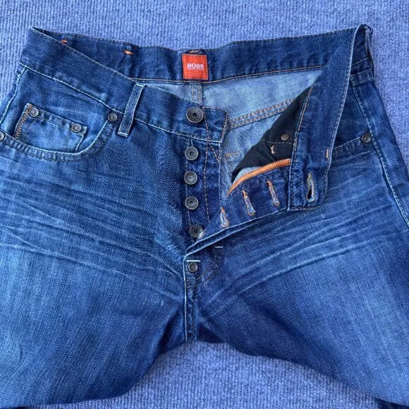 Boss Hugo Boss Jeans Mens Size 32 Button Fly Straight Leg Cotton Linen Blend - Picture 2 of 16